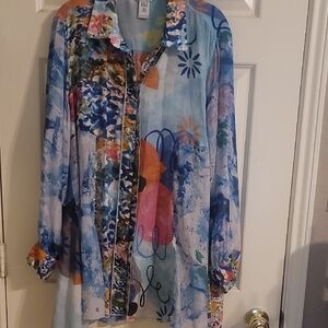 Colorful Abstract Button-Up Blouse